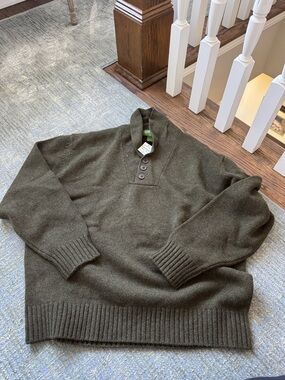 Orvis Olive Green Men's Shawl-Collar Crewneck Button Sweater